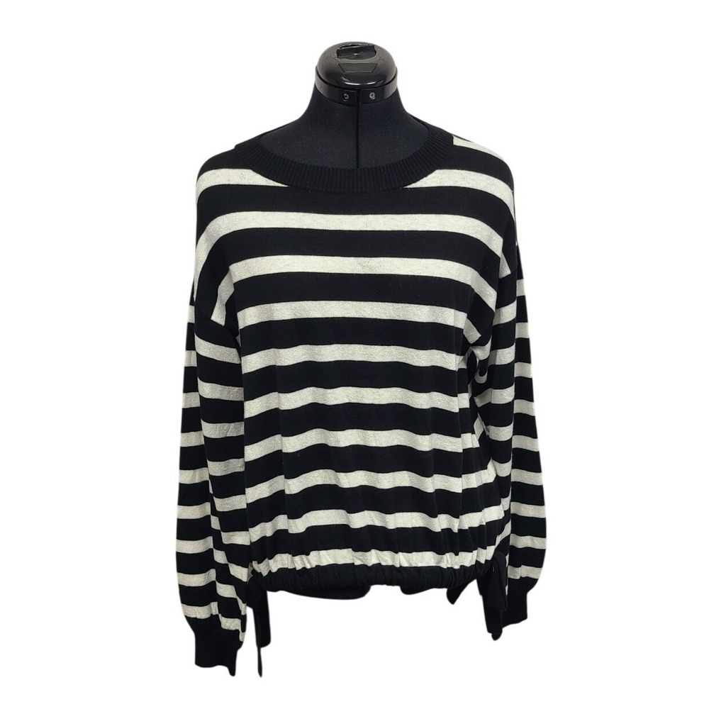Sanctuary Womens‎ Black White Striped Side Tie Pullover Sweater Small NWT